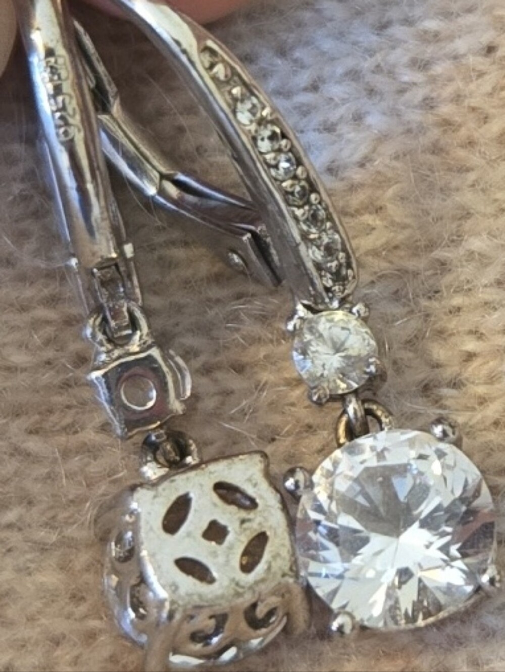 Silver Clear Crystal Drop Earrings - Dangle Hoop Style